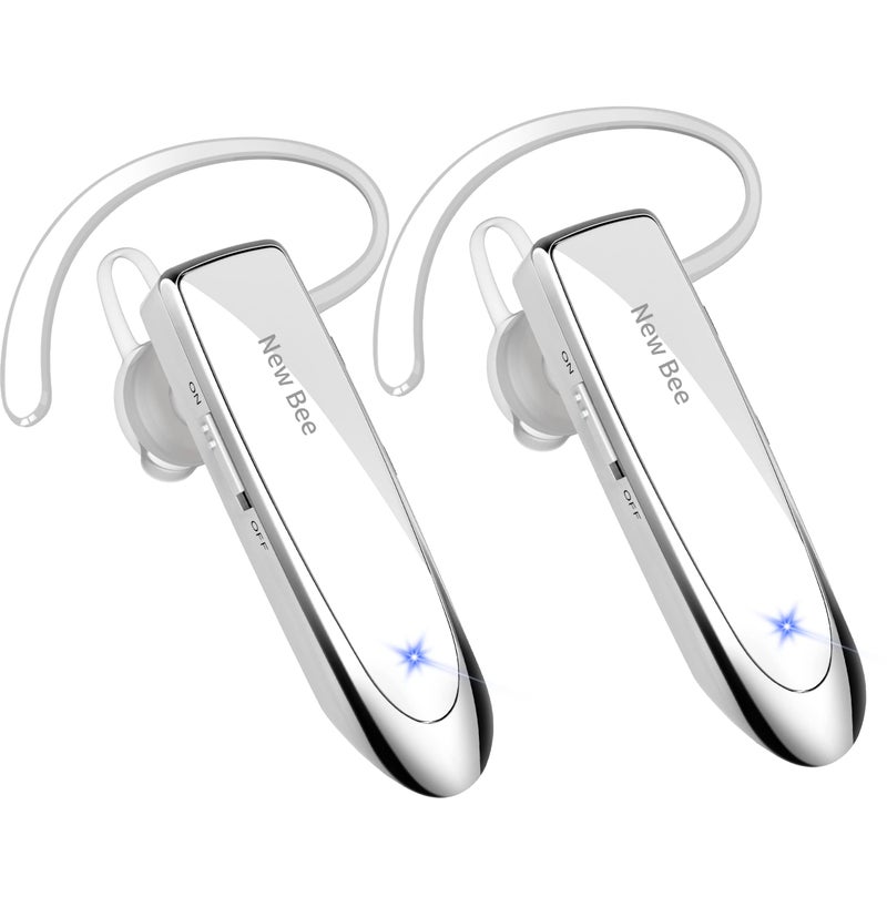 New Bee [2 Pack] Bluetooth Earpiece V5.0 Wireless Handsfree Headset 24 Hrs Driving 60 Days Standby Time with Bluetooth Headset for iPhone Android Laptop Truck Driver(White) - Image 1